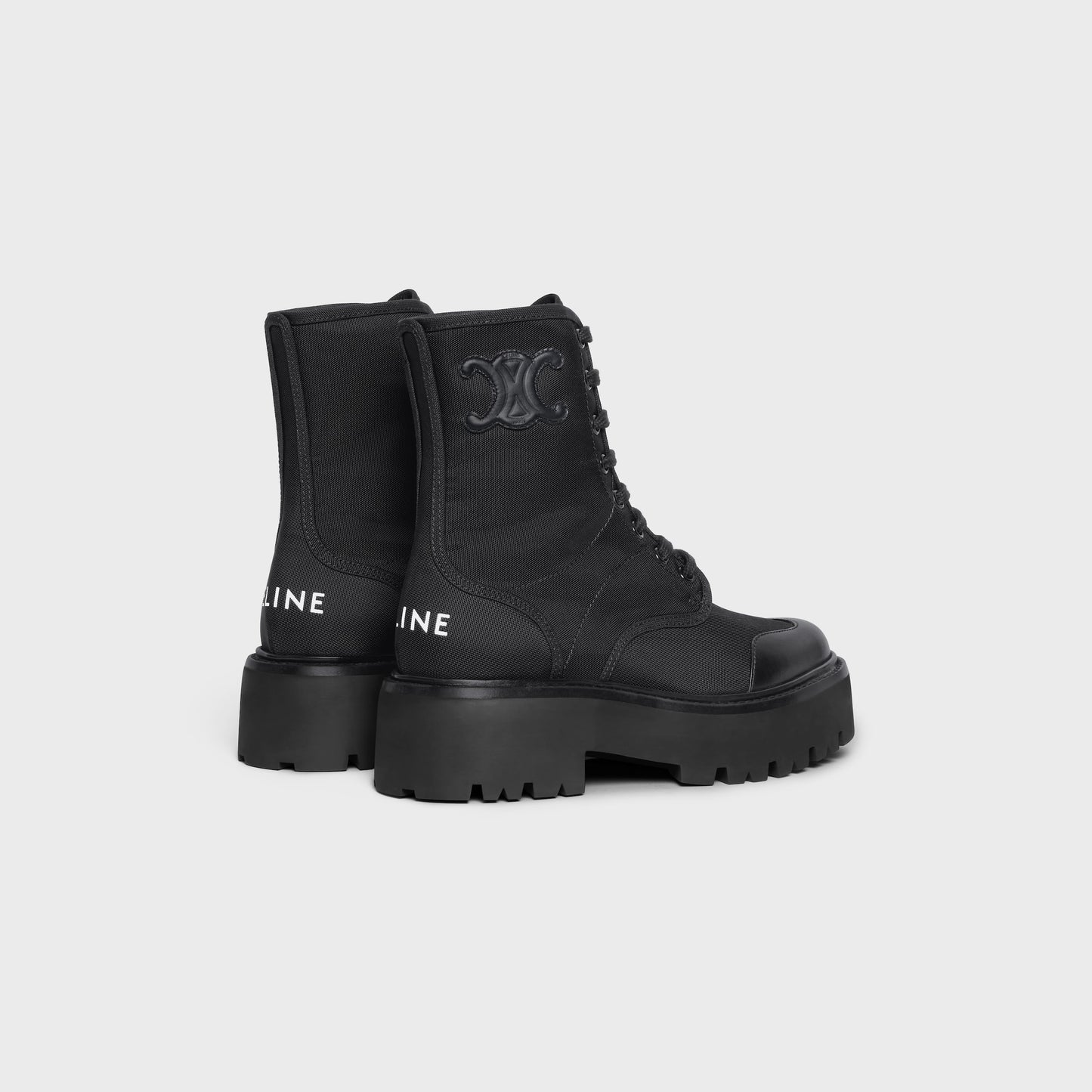 BOTTINE LACÉE CELINE BULKY NYLON & CUIR DE TAUREAU BRILLANT