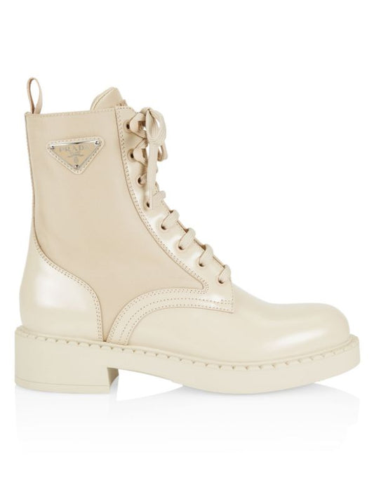 Spazzolato Re-Nylon Metal Triangle Logo Womens 50mm Combat Boots